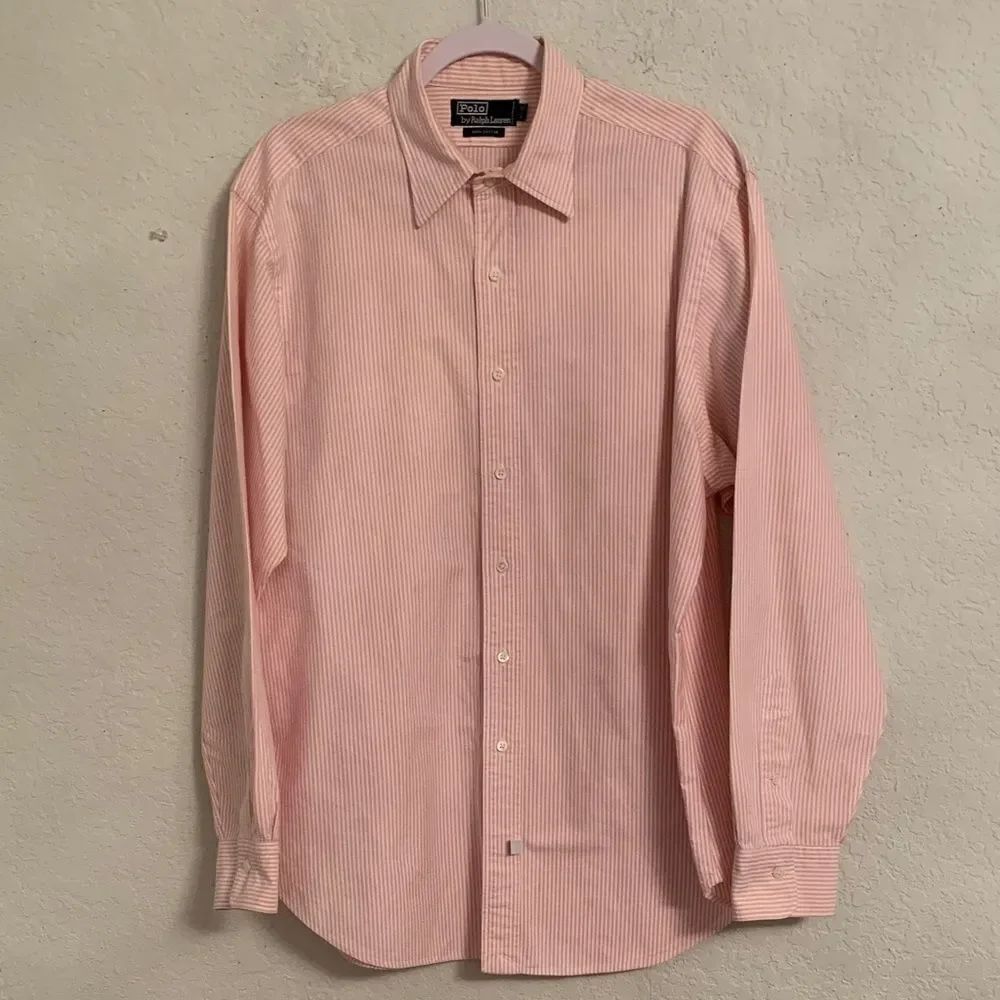 Polo Ralph Lauren Cotton Striped Pink White Button Down Men Shirt Size 16,5/35